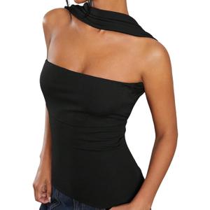 Ruched Strapless Halter Tube Top for Women Sexy Open Back Slim Fit Bandeau Shirt Sleeveless Off Shoulder Tank Clubwear (Small, Black)