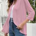 Yekaty Women Cardigan 3/4 Sleeves Open Front Lightweight Cardigan Draped Ruffles Knit Cardigan (Pink)