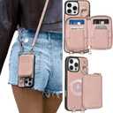 ORNARTO Magnetic Detachable Wallet Case for iPhone 16 Pro Max, [Compatible with MagSafe], Crossbody Wallet Case with Card Holder Wrist Strap, RFID Blocking PU Leather Wallet Phone Cover 6.9", Pink