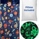 Kids Sleeping Bag for Boys & Girls - Glow in The Dark for Ages 3+, Large With Pillow Pocket, Extra Soft Toddler Blanket (66" x 33") (Blue - Space)