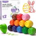 JUPITEARTH 12 Colors Egg Crayons for Toddlers 1-3, Palm-Grasp Non Toxic Jumbo Washable Crayons for Kids, Fat Brain Toys for Preschool Art Supplies and Perfect Easter Gifts for Boys and Girls