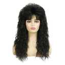 Long Black Curly Wigs for Women Mullet Wig with Bangs 70s 80s Costume Wigs for Halloween Daily Part Use