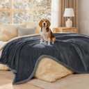 Luciphia Waterproof Bed Blanket Washable, Soft Sherpa Fleece Puppy Reversible Throw Blankets for Medium Large Dog Cat, Furniture Cover Protector Couch Bed from Liquid Pee and Pet Fur, Grey,65" x 57"