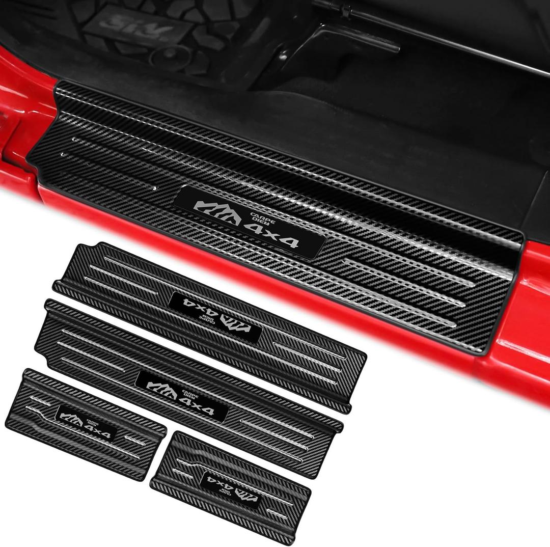 4PCS Car Door Sill Protector for Jeep Wrangler JL JLU 2018-2025 &Gladiator JT 2020-2025,Stainless Steel Material Door Sill Guards for Wrangler Accessories,4 DoorCarbon Fiber