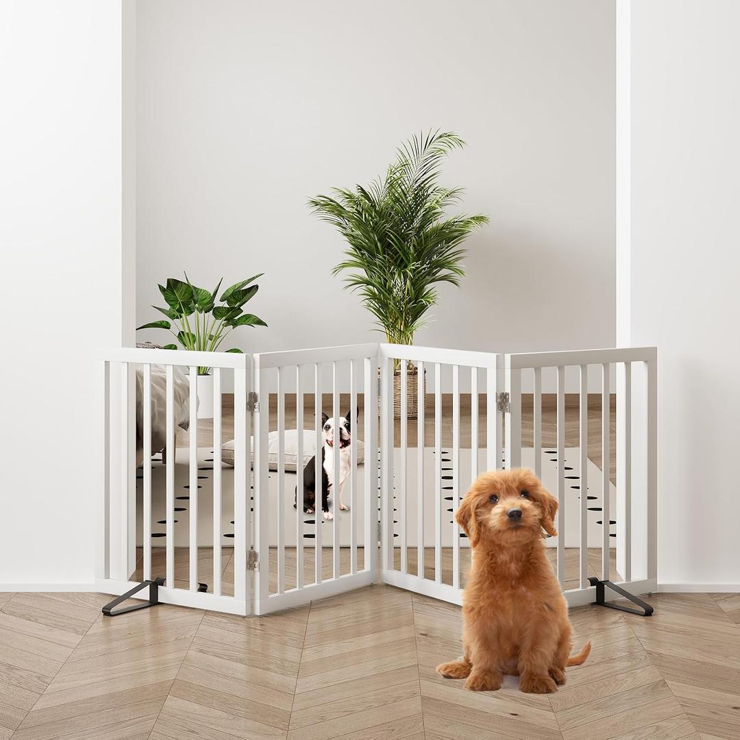 37-74" Wide Dog Gate 4 Panel Dog Gates for Stair Doorways House Indoor Freestanding Pet Gates for Dogs, Doogie Puppy Fences