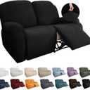 YEMYHOM 6 Pieces Stretch Loveseat Recliner Slipcover Jacquard Recliner Sofa Cover with Side Pocket Fitted Recliner Cover Couch Furniture Protector with Elastic Bottom (Loveseat Recliner, Black) (2 Seater)
