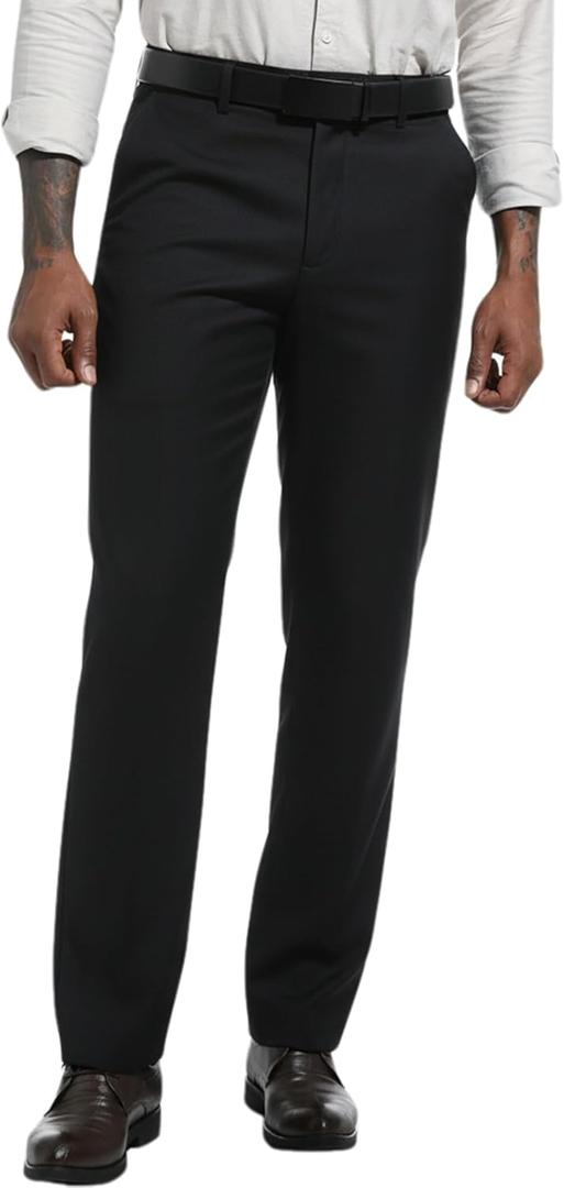 Mens Dress Pants Classic Fit Wrinkle-Free Expandable Waist Slacks for Work, Business Casual Flat-Front Trousers (Black, XL)