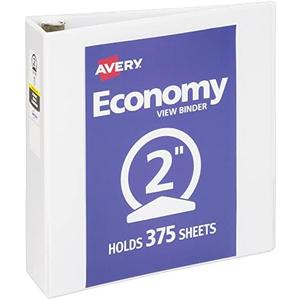 2 PCS Avery Economy View 3 Ring Binder, 2" Round Rings, 375-Sheet Capacity, 2.8 Inch Wide Spine, Great for Home, School Supplies, Office, or Organization Needs, 1 White Binder (05731)