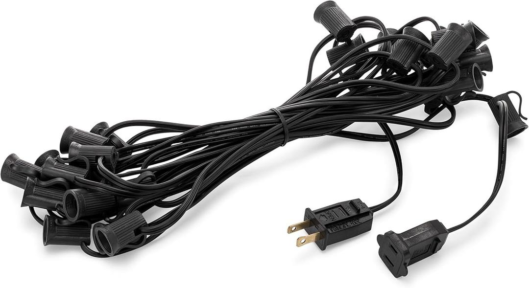 Holiday Lighting Outlet C7 Christmas Light String, Patio and Event Lighting, Black Cord, 12" Socket Spacing SPT-1 (25'')