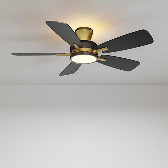 TALOYA Ceiling Fans with Lights and Remote, 52 inch Low Profile Ceiling Fan with Nightlight, Flush Mount, Reversible, 3CCT, Dimmable Black Modern Ceiling Fan for Bedroom, Living Room, Outdoor Patio
