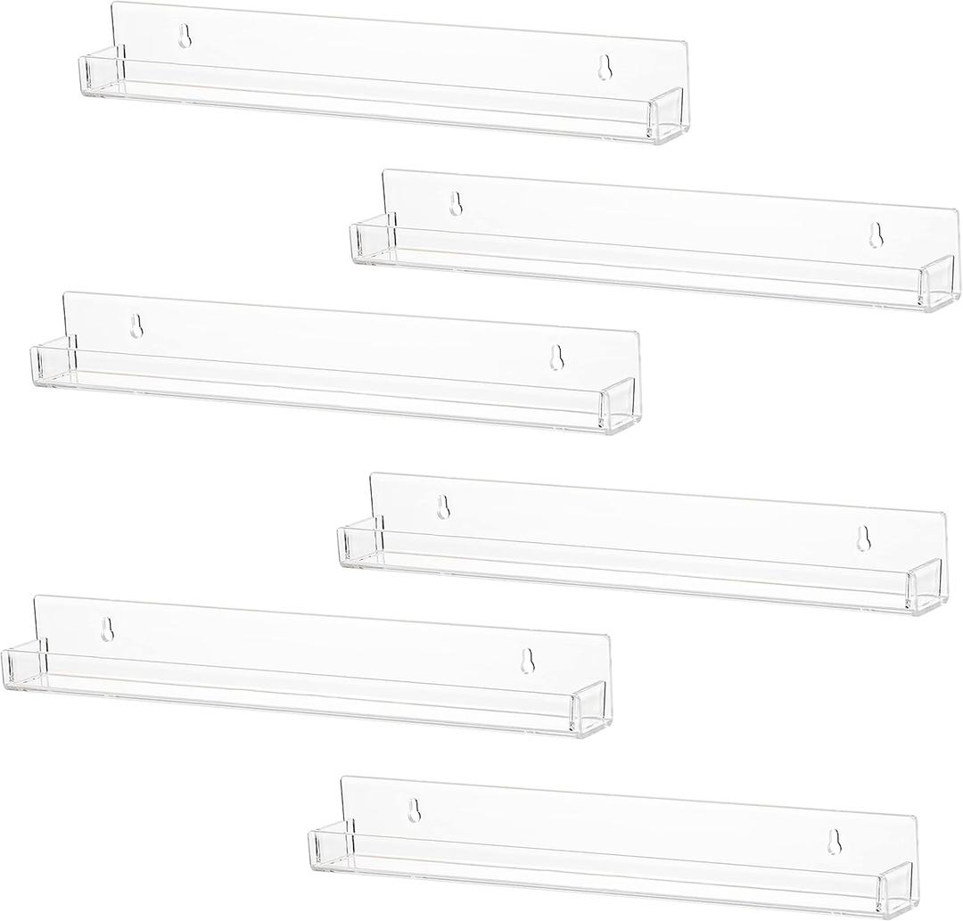 LikeU 6 PCS Clear Acrylic Floating Shelves Book Shelf Display Ledge,5 MM Thick Wall Mounted Storage Shelf for Nursery Decor,Invisible Kids Bookshelf and Small Toy Storage,15 Inch LikeU 6 PCS Clear Acrylic Floating Shelves Book Shelf Display Ledge,5 MM Thick Wall Mounted Storage Shelf for Nursery Decor,Invisible Kids Bookshelf and Small Toy Storage,15 Inch