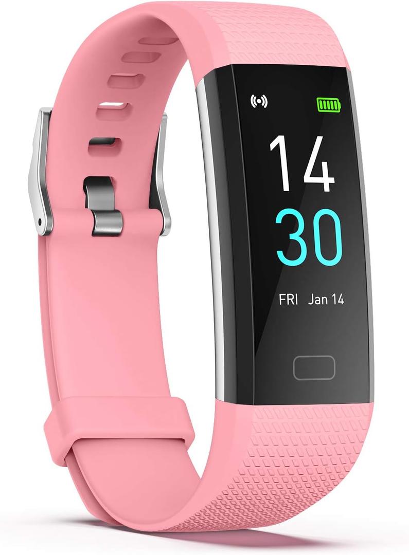 Fitness Tracker with Step/Distance/Calories Counter, Activity Tracker with Heart Rate Monitor, Slim Style Watch IP68 Waterproof, Sleep Monitor Tracker, Pedometer Watch for Women Men (Pink)
