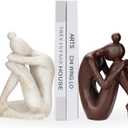 Decorative Bookends for Shelves, Unique Book Ends for Home Office Decor, Meditation Girl Statue Book Stopper for Bookshelf Decor, Modern Abstract Aesthetic Decoration White & Brown