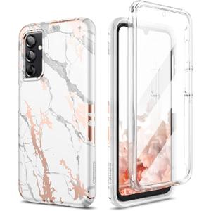 SURITCH for Samsung Galaxy A14 5G Case, [Built-in Anti-Scratch Screen Protector] 360 Full Body Protection Shockproof Rugged Bumper Phone Cover for Samsung A14 5G 6.6 Inch - White Marble