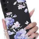 2 x for Samsung Galaxy A14 5G Phone Case, Fashion Flower Pattern Design Girls Women Liquid Silicone Cover, Slim Shockproof and Scratch-Resistant Soft Case for Samsung A14 - Black
