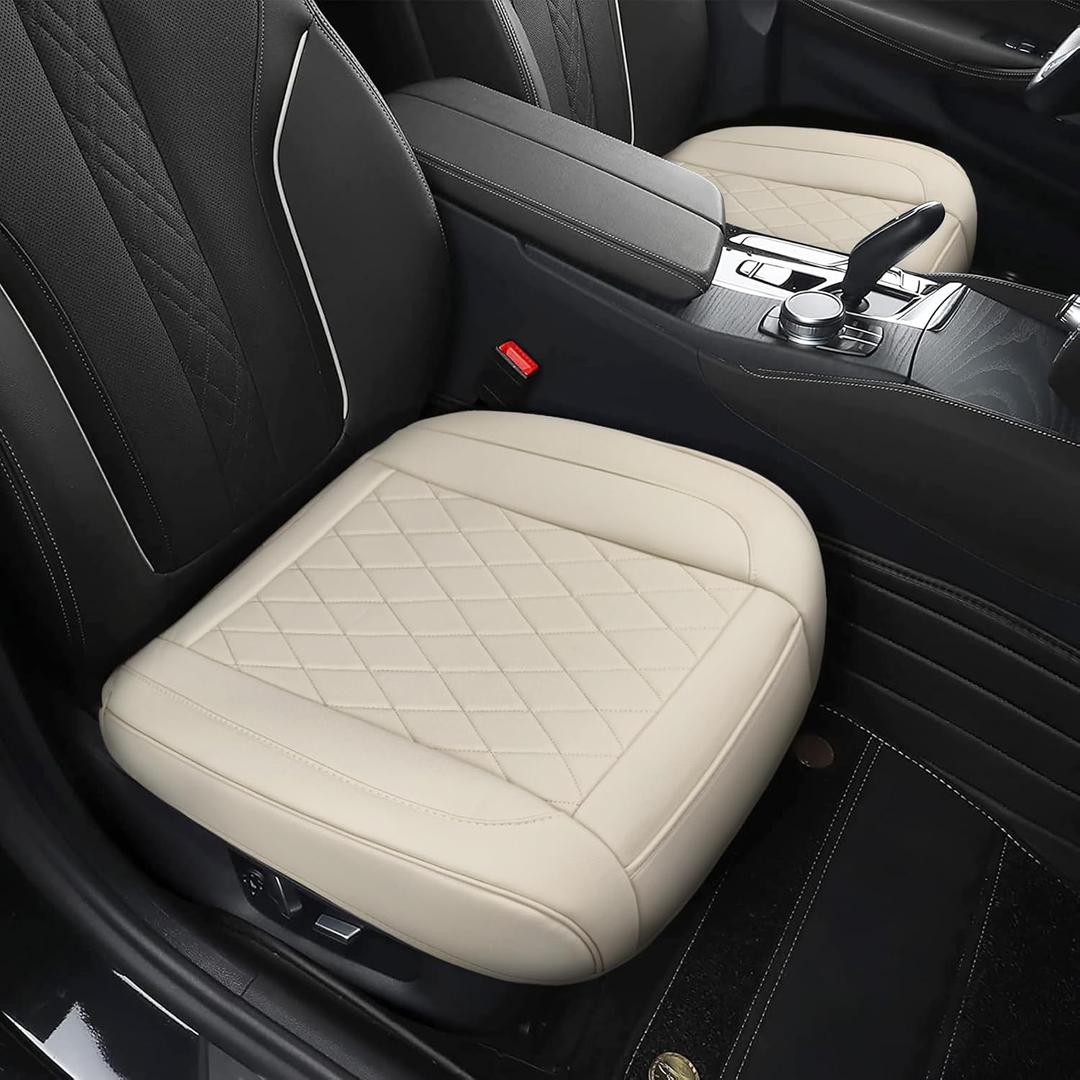 Front Bottom Seat Cover for Cars, 2-Pack Luxury Faux Leather Car Bottom Seat Cover Auto Seat Cushion, Anti-Slip, Waterproof, Universal Fit, Beige