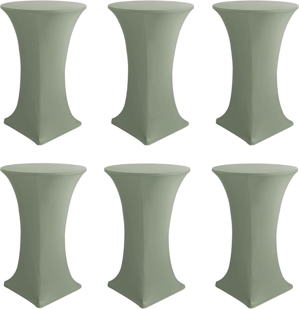 Cocktail Table Covers-Spandex Round High Top Table Cloths 6 Pack 32x43 Inch-Sage Stretch Fitted Bar Tall Tablecloth for Pub Bistro Highboy Party Event Banquet Height Folding Satnding Tables