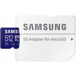 Samsung PRO Plus microSD Memory Card + Adapter, 512GB microSDXC, Up to 180 MB/s, Full HD & 4K UHD, UHS I, C10, U3, V30, A2, for Android Smartphones, Tablets, GoPRO, and DJI Drone (MB MD512SA/AM)