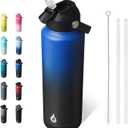 BJPKPK Insulated Water Bottle with Straw Lid, 40oz Large Thermos, BPA Free Leak Proof Stainless Steel Metal Water Bottles, Tumblers, Cups, Flasks for Travel, Sports, Black Blue