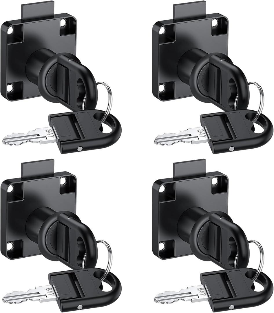 Tanice 4 Pack Furniture Lock Zinc Alloy Cam Security Lock Keyed Alike Cylinder Cupboard Drawer Lock with 8 Keys for Door Cabinet Mailbox Drawer Cupboard Household Office, Black