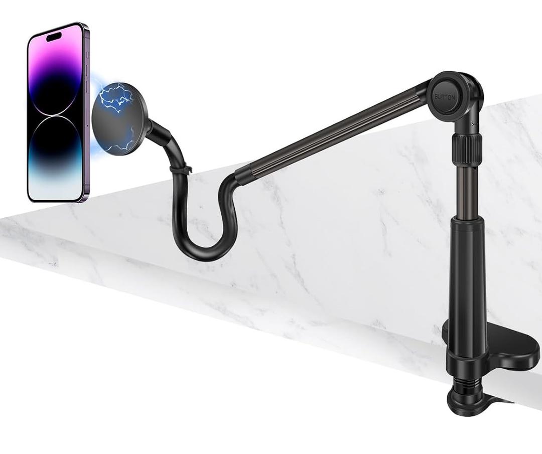 REYGEAK for Magsafe Phone Holder,Flexible Gooseneck Mount Clamp,Adjustable Phone Stand Mount,Long Arm Phone Stand for Recording fits iPhone 16/15/14/13/12/Pro/Max/Plus/Mini