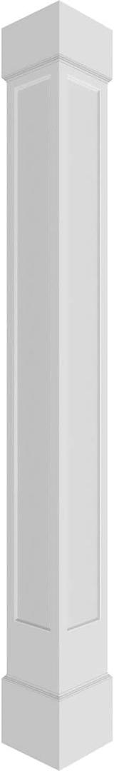 Ekena Millwork 6"W x 8'H Premium Square Non-Tapered Recessed Panel PVC Endura-Craft Column Wrap Kit, Standard Capital & Base