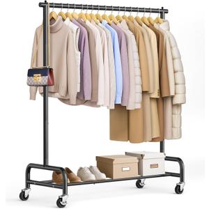 SLEEPING LAMB Heavy Duty Clothing Racks for Hanging Clothes Rack, 43" Wide Rolling Garment Rack Metal Clothing Hanger Rack with Wheels Wardrobe Rack for Coats, Shirts, Dress, (Black)