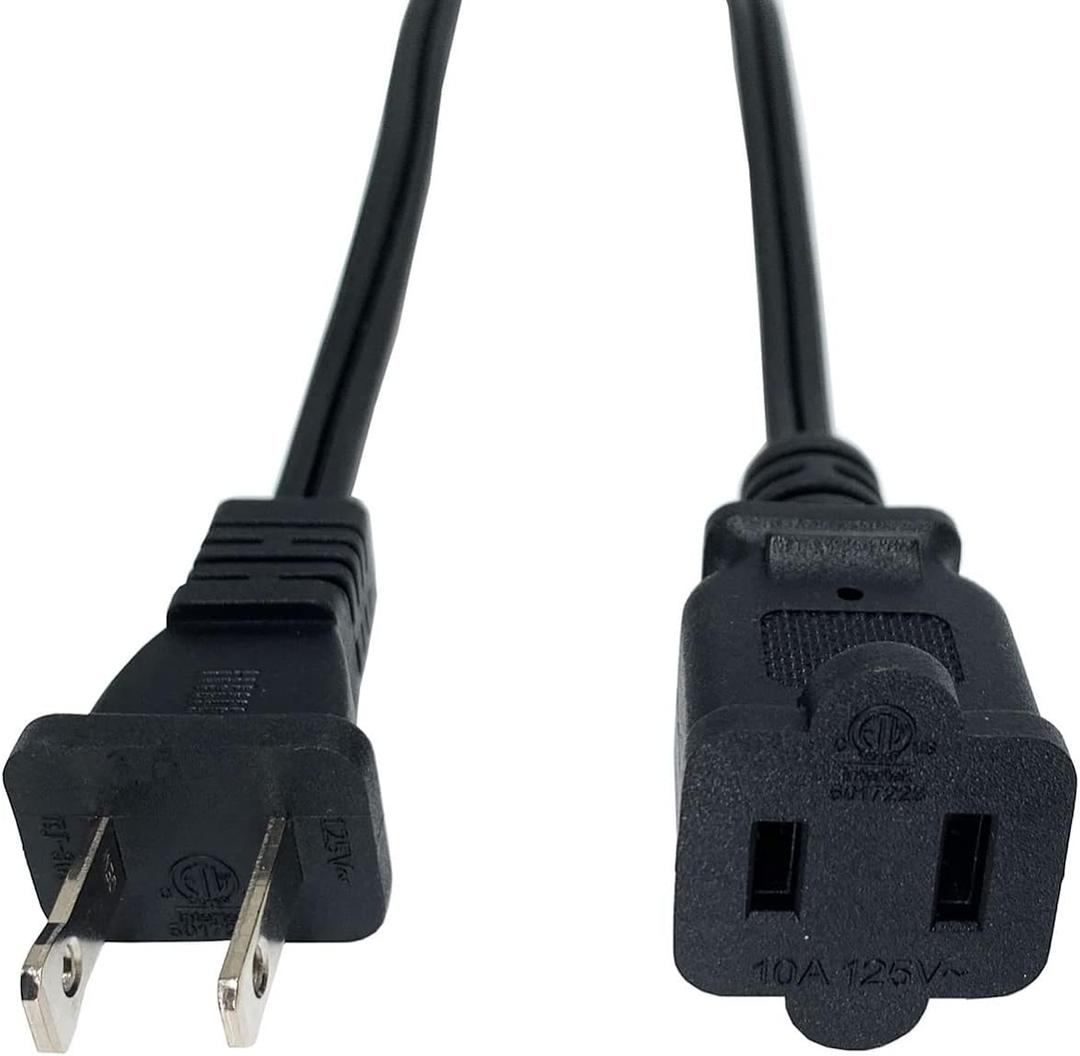 Black Extension Cord, 2 Prong Short Indoor Small Power Cable Male to Female, 18 AWG US Outlet Two Prong, NEMA 5-15P to NEMA 5-15R, 5 FT