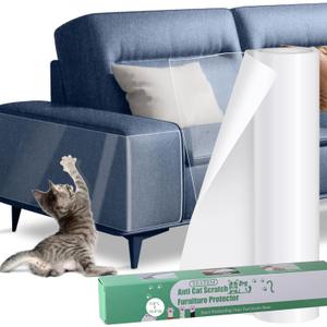 [Thicken Vinyl] Cat Scratch Furniture Protector, 162"x15" Couch Protector from Cat Claws, Single-Sided Sticky Anti Scratch Furniture Protector,Extended Size Protects More Furniture+50 Fixing