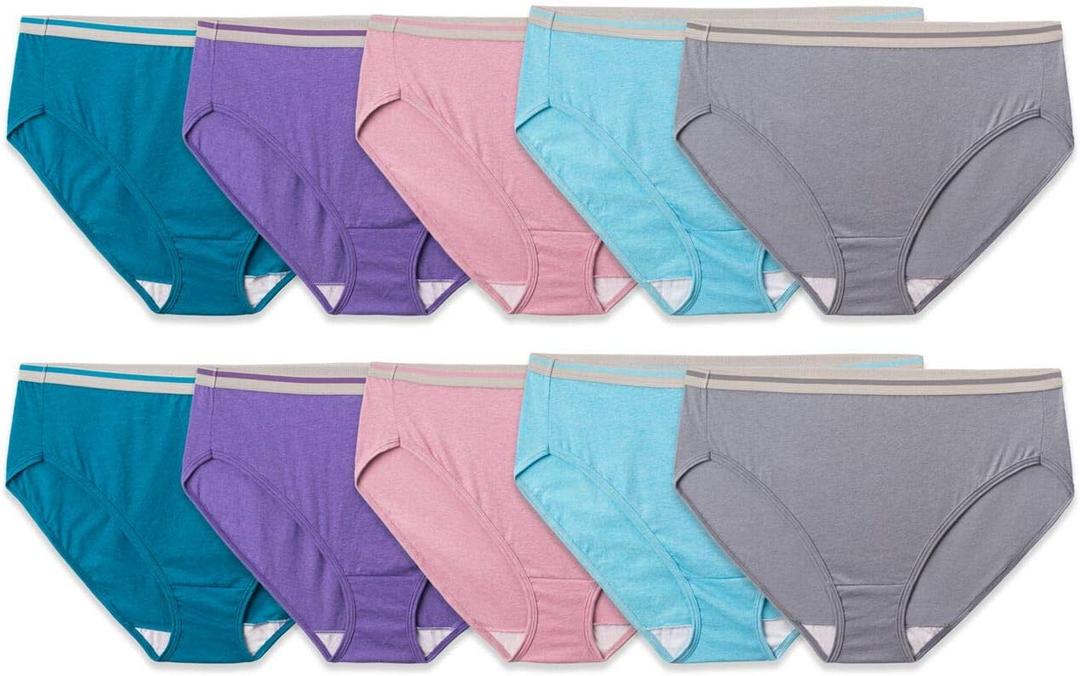 Fruit of the Loom Women's Eversoft Cotton Underwear Multipacks, Tag Free & Breathable, (Hi Cut - Assorted Color May Vary), Size 10