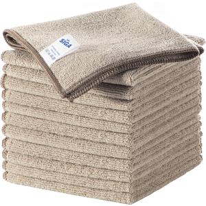 MR.SIGA Microfiber Cleaning Cloths, All-Purpose Surface Microfiber Towels, Streak Free Cleaning Rags, Pack of 12, Wheat, Size 32 x 32 cm(12.6 x 12.6 inch)