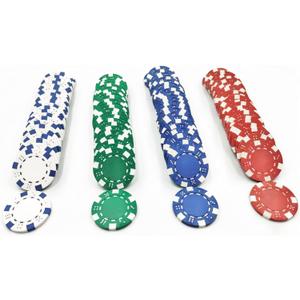 SEETOOOGAMES 100 Pieces 11.5g Clay Composite Dice Striped Casino Poker Chips- 4 Colors (red, Green, White and Blue)