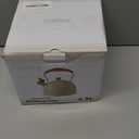 LONFFERY Tea Kettle for Stove Top, 2.5 Quart Whistling Tea Kettle, with Food Grade Stainless Steel and Wood Pattern Folding Handle, Turquoise