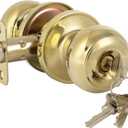 HOSOM Door Knob with Lock and Key, Polished Brass Keyed Entry Door Knob, Exterior and Interior Door Lock for Front Door, Entry Door Handle for Bedroom and Bathroom, Gold (1 Pack)