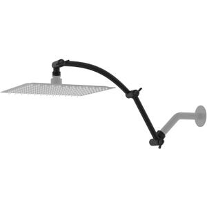 Hibbent All Metal 16'' Shower Head Extension Arm, Solid Brass Flexible Height & Angle Adjustable Shower Head Arm Extender with Lock Joints, Stainless Steel G1/2 Universal Connection, Matte Black