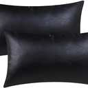 BRAWARM Faux Leather Throw Pillow Covers 12 X 20 Inches - Black Leather Lumbar Pillow Covers Pack of 2, Solid Dyed Leather Pillowcases for Couch Bed Sofa Garden Home Decorative
