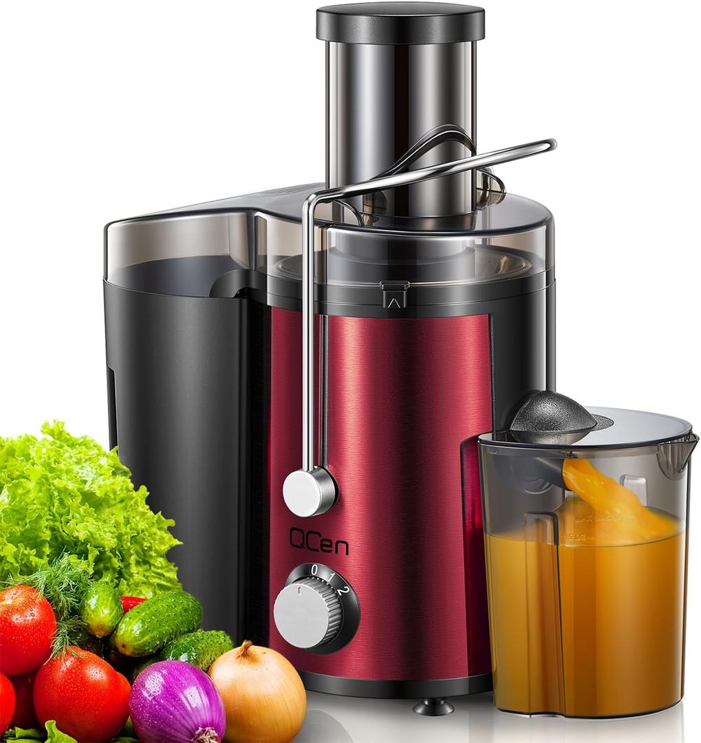 Juicer Machine, 800W Centrifugal Juicer Extractor with Wide Mouth 3 Feed Chute for Fruit Vegetable, Easy to Clean, Stainless Steel, BPA-free (Metallic Red)