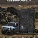 3W Floor Mats & Cargo Liner Fit for 2021-2025 2026 Ford Bronco 4 Door, TPE All Weather Custom Fit Floor Liner 1st 2nd Row and Full Set Trunk Mats, Black (Not for Bronco Sport & Rubberized Floor)