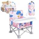 Portable Baby Chair, Folding Booster Seat with Tray for Dining Table Compact Camping Chair for Lawn Beach Travel Babies 6-36 Months (Pink and Blue)