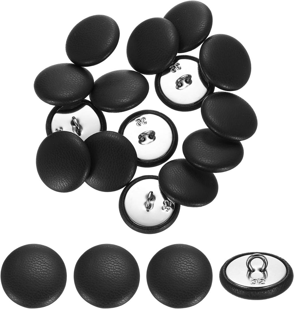 uxcell 15Pcs Leather Covered Buttons, 20mm 32L Round Metal Shank Sewing Buttons Sew on for Clothes Coat Hats, Sofa Decoration, DIY Crafts Making, Black