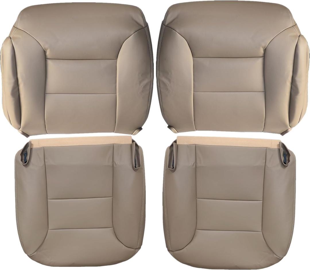 Driver and Passenger Bottom and Top Seat Covers Replacement Leather Med Tan Compatible with Chevy Silverado Tahoe Suburban GMC Sierra Yukon 1995 1996 1997 1998 1999