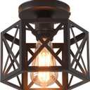 Black Flush Mount Ceiling Light,Hallway Light Ceiling Mount,Industrial Vintage Metal Cage Close to Ceiling Lights for Kitchen,Farmhouse,Bedroom
