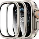 LK 2 Pack for Apple Watch Ultra 3/2 / Ultra Screen Protector 49mm - 9H Tempered Glass + Titanium Alloy Frame [Stay Original] Waterproof HD Glass Film for iWatch Ultra 49mm, Titanium (Clear)