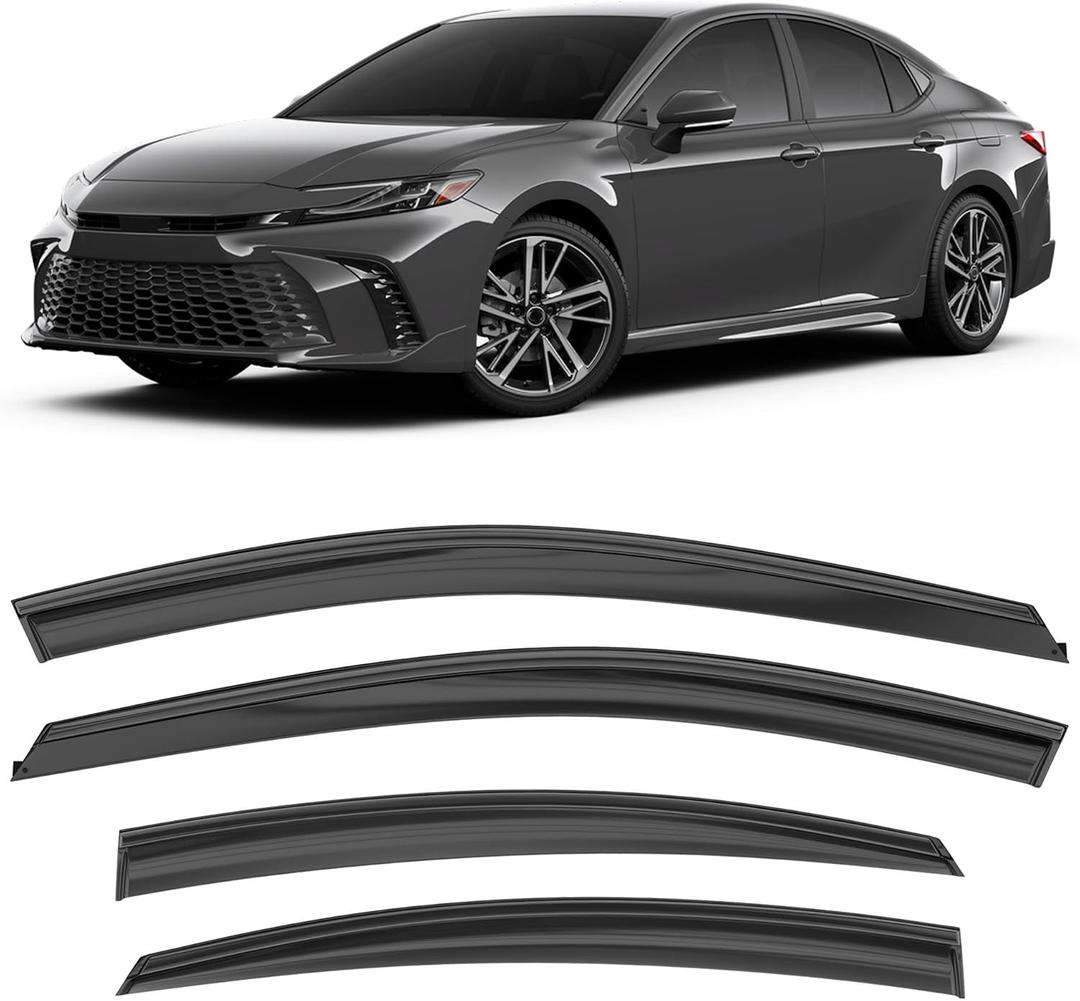 Shatterproof Taped-On Window Deflectors for Toyota Camry 2025 2026 with Black Trim, Rain Guards, Window Visors for Car, Vent Deflector, 4pcs