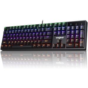 RGB Mechanical Gaming Keyboard Blue Switch, 104 Keys Full-Size Light Up Key-board with 11 Backlit Modes, Anti-Ghosting, Double-Shot ABS Keycaps, USB Wired Computer Key board for Windows PC Gamer
