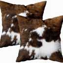 TOMWISH Throw Pillow Covers 2 Packs Hidden Zippered Pillowcase Black White and Brown Cowhide Accent Double Sided Printing 22x22Inch Decorative Throw Custom Cotton Pillow Case Cushion Cover