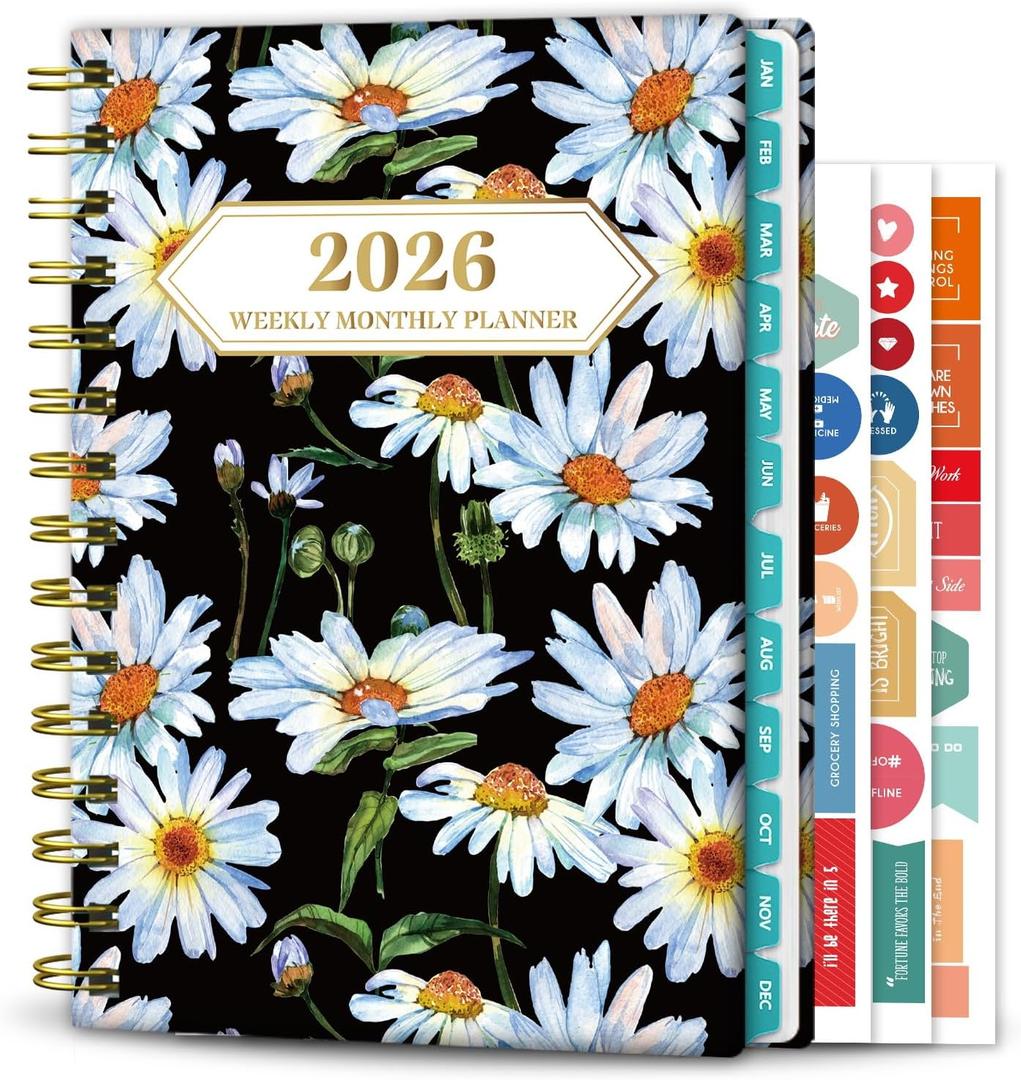 Ymumuda 2026 Planner, Daily Weekly and Monthly PlannerJan 2026 - Dec 2026, 8.4" x 6.3", 2026 Calendar Planner Book with Tabs, Spiral Notebook with Inner Pocket for Office Home School Supplies