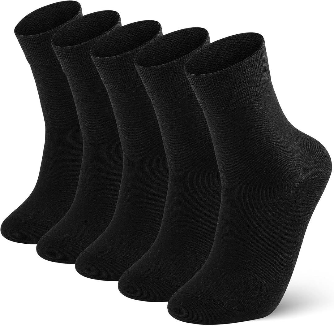 FGZ Mens Crew Socks Breathable Cotton Soft Casual Thin Socks for Men or Boys,5 Pairs(Black,13-15)