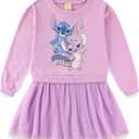 Disney Lilo and Stitch Angel Girls Long Sleeve Tulle Dress for Little Kids to Big Kids (Purple, L)