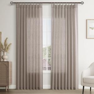 Joywell Linen Pinch Pleated Window Curtains 90 Inch Long,Back Tab Clip Rings Semi Sheer Light Filtering Drapes with Hooks for Bedroom Living Room Decor,W50 x L90,Camel,2 Panels Set